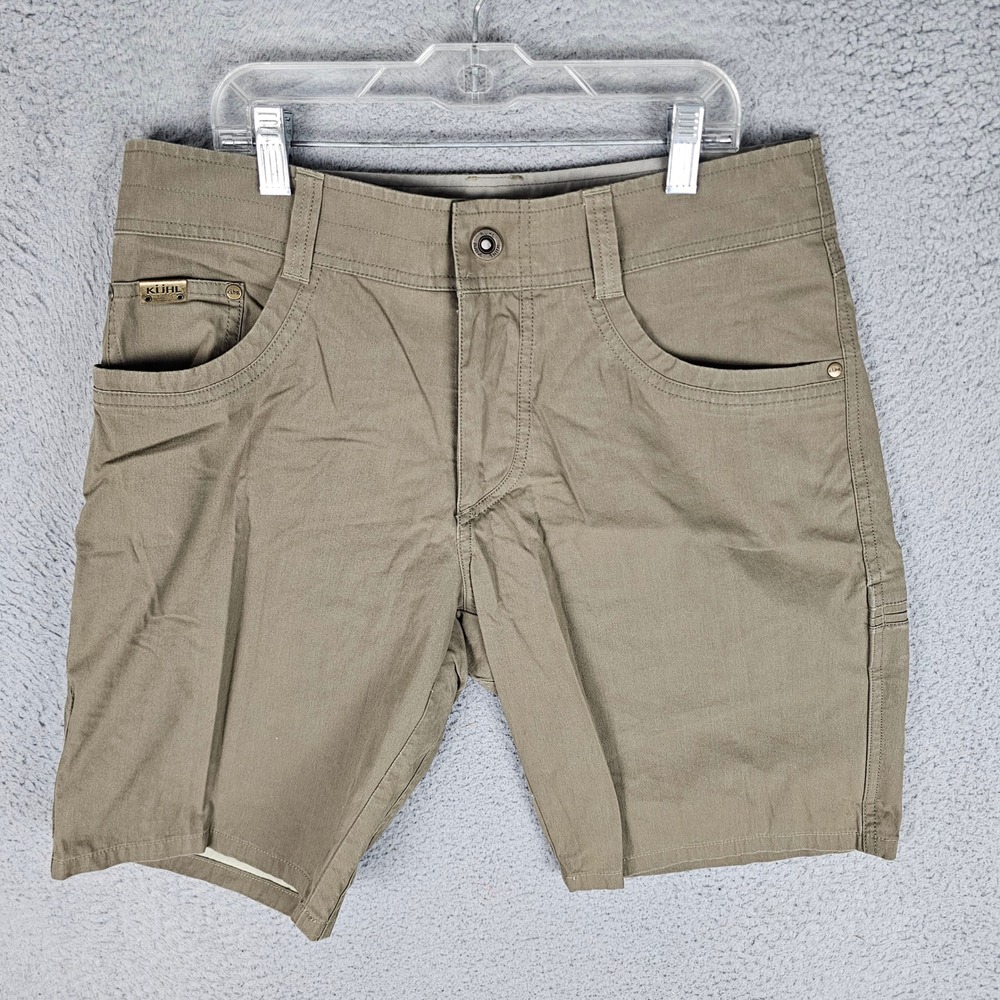KUHL Shorts Mens 32 Brown Vintage Patina Dye Flat Front Hiking Casual Outdoor